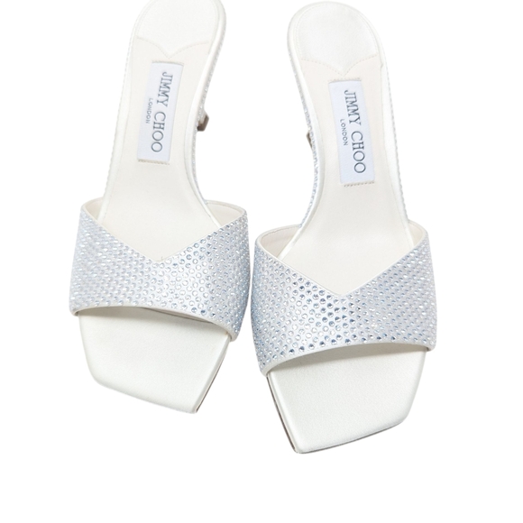 NIB Jimmy Choo Skye 70 Silver Crystal Kitten Heel Sandal Size EU 37.5 - Picture 8 of 12